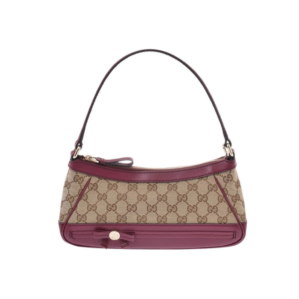 Gucci GG Canvas Mayfair Bow Shoulder Bag magenta leather signature Red